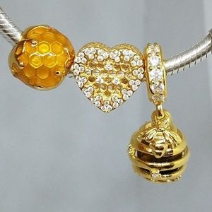 NEW Set Pandora SHINE Gold Sweet Honey comb heart bee